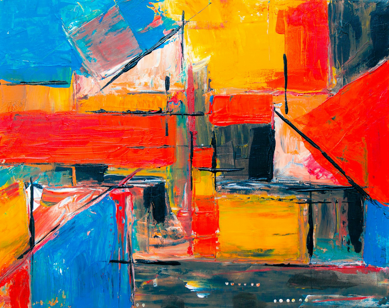 Bold colourful abstract painting full of bright shapes, the kind of graphic art celebrated at Pick Me Up festival